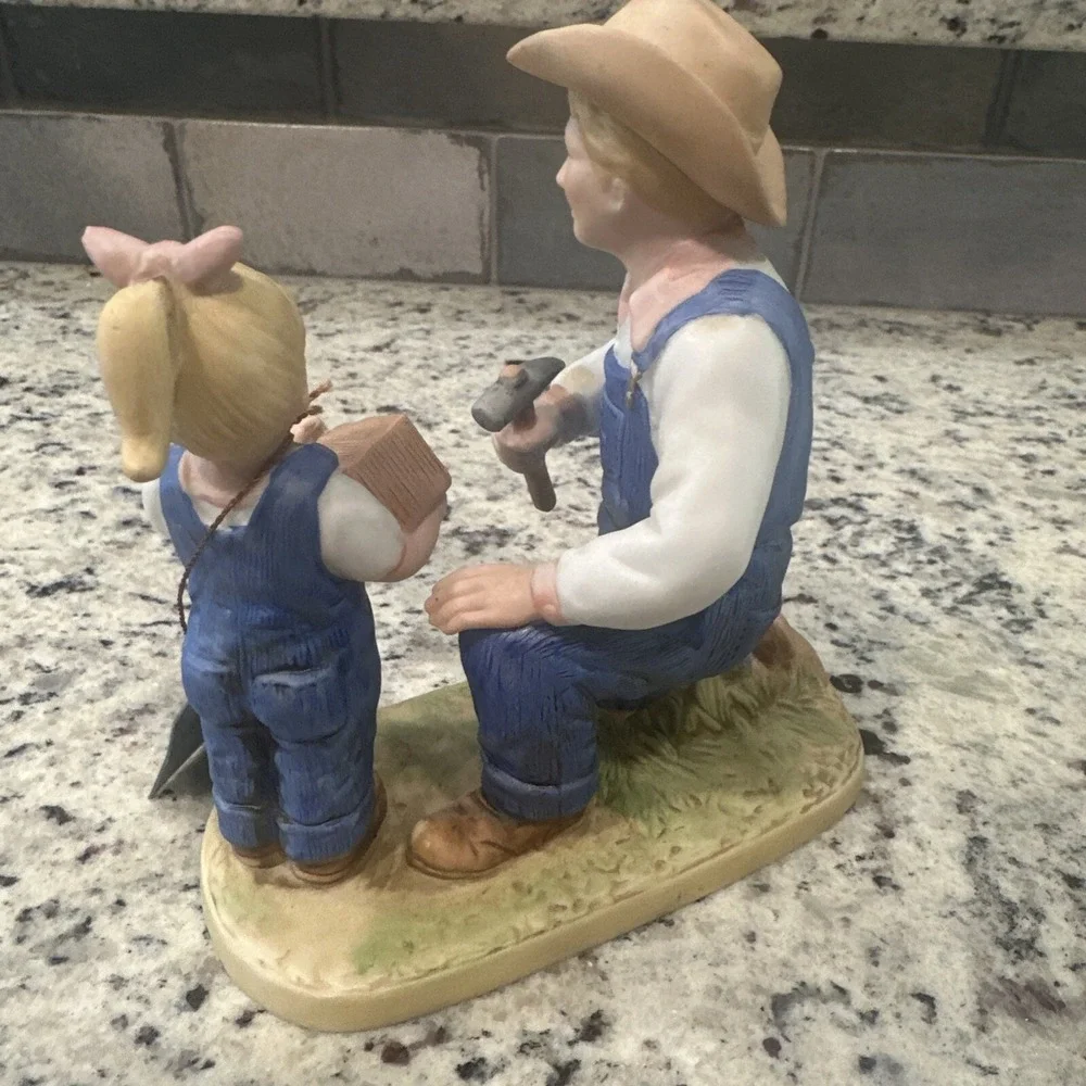 Denim Days Homco 1985 #1515 Debbie and Her Dad Birdhouse Figurine W/tag